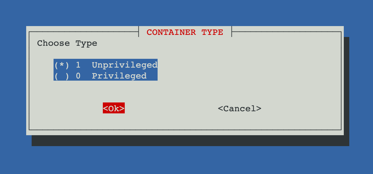 "Container Type" Window